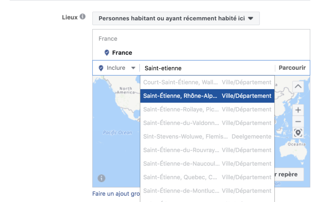 Ciblage géographique Facebook Ads