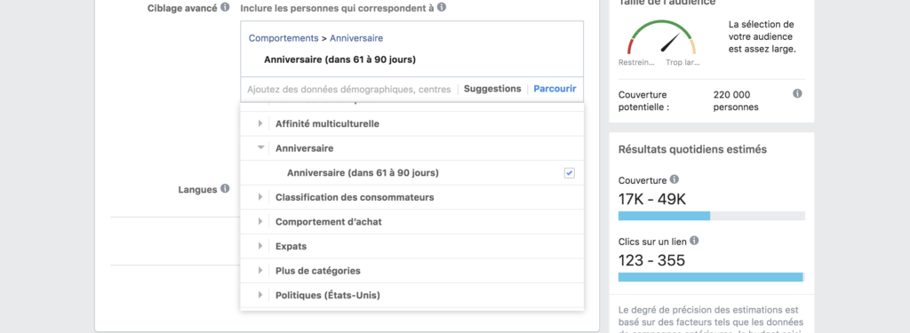 Ciblage comportemental Facebook Ads