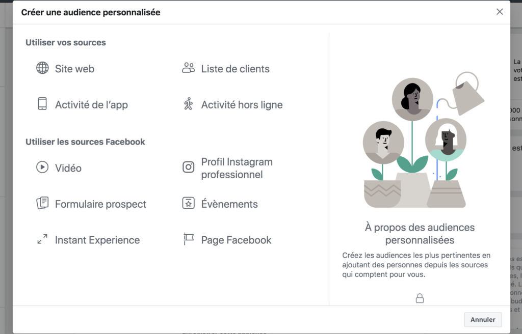 Audiences personnalisées Facebook Ads